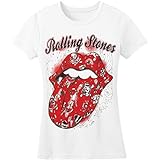 Rolling Stones Flash de Tatuaje de The Camiseta-Camisa, Blanco, 38 para Mujer