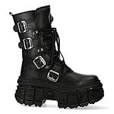 New Rock WALL373-S5 Botas Góticas Unisex de Piel Negra con Plataforma 39