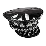 W WIDMANN MILANO Party Fashion 75720 - Sombrero rockero, con calaveras, remaches y cadena, negro, de vinilo, sombrero, tocado, accesorio, carnaval, fiesta temática