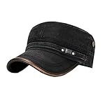 behone Gorras de Hombre Plana, Gorras de Béisbol, Clasico Militares Al Aire Libre Sombrero Sólido del Sol, Ajustable Algodón Sombrero Cabeza Gorras de Militar Plana, Negro