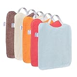 TENDS Pack de 5 Baberos Bebé impermeables con goma elástica - Baberos BLW con Rizo de Algodón Suaves y Absorbentes para Guardería - Fáciles de Poner y quitar con tejido Repelente al Líquido