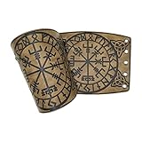 Thajaling Pulsera de cuero con guantelete hecha a mano, pulsera de cuero de grano completo, brazalete de cuero, muñequera vikinga, brazaletes de brújula rúnica Viking para recreación histórica (Caqui)