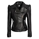 QUEEN HELENA Chaqueta de piel sintética con tachuelas, chaqueta corta informal para motorista, ligera y cómoda, para mujer Y3006, Negro , M