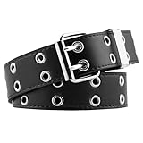 TUONYIS Cinturón de doble ojal con tachuelas, cinturón de piel sintética con doble agujero para mujeres/hombres, cinturón punk, cinturón de cuero gótico, para Halloween, punk, jeans, cinturón de 2
