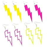 KOLZEMV 4 pares de pendientes de colores brillantes con efecto neón, pendientes de moda retro de los años 80, ideales para fiestas temáticas, fiestas de disfraces, Halloween, carnaval, Acrílico