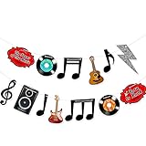 Blulu Bandera de Decoración de Notas Musicales Decoraciones para Fiestas de Rock and Roll de los Años 50 Siluetas de Notas Musicales Recortes de Cartón de Pared de Música de Karaoke