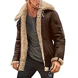 L9WEI Chaqueta para hombre, abrigo de cuero vintage para hombre, chaqueta de gamuza cálida de manga larga, chaqueta de cuero sintético, abrigo grueso con cuello de piel, marrón, XL