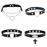 JYNVO 4 Piezas Gargantilla de Cuero Gótica, Collar de Punk Rock Ajustable, Gargantilla Estilo Punk, para Vendaje de Cuello, Regalo de San Valentín Halloween (Negro)