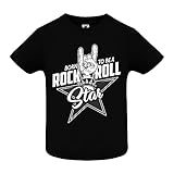 Camiseta Born to be a Rock & Roll Star para Bebés - Camiseta rockera Negra Mano cornuda mailoik de Manga Corta (18 Meses, Negro)