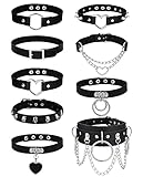 JeweBella 9Pcs Gargantilla Collar Gotico Cuero para Mujer Punk Cadena Clavícula Gargantilla PU Cuero Negro Choker Pinchos Sexis Cinturón Rock Corazón Amor Gargantilla Cuello Ajustable Cosplayer