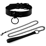 AWAVM Gargantilla Punk Negro PU Cuero Gargantilla Punk con Cadena O-ring Collar Gargantilla para Hombre Mujeres Sexy Gótico Gargantilla Ajustable PU Gargantilla Collares para Halloween Cosplay