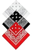 Awumbuk Bandana Hombre Mujer, 3 Piezas Bandanas Paisley Multifuncional Pañuelo Cuello Para Moteros Negro, Blanco, Rojo (55cm X 55cm)