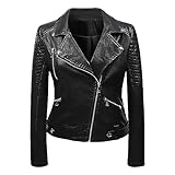 Fulidngzg Cazadora Piel Mujer, Chaqueta Ajustado Bolsillo Polipiel Chaqueta Cuero Elegantes Biker Chaqueta Moto Punk Casual Cazadora Cuero Invierno Rockera Bomber Cazadora Talla Grande con Cremallera