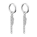 Zeayebsr 1 par Pendientes Plata de Ley 925 Aro Pendientes Colgante Bisagras Pendientes Largos Aretes Pluma Pendientes para Hombre y Mujer