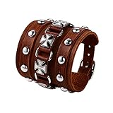 OIDEA Pulsera de Cuero de Ancho para Hombre : Pulsera Motera Tejida para Hombre Estilo Gótico Punk Rock Muñequera Ajustable - para Casual Fiesta de Halloween Regalo