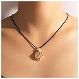 Dervivea Punk Esqueleto Mano Gargantilla Collar Cuerda de cuero negro Collar Colgante de mano de oro Collares de cuero punk Cadena Joyas para mujeres y niñas Regalos de joyería de Halloween
