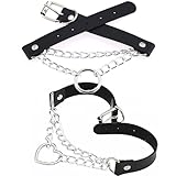Lushly 2 piezas negro collar punk de piel, piel roca, collar gótico negro para mujer, gargantilla de cuello, clavicula de estilo punk de piel ajustable para fiesta de Halloween en Club, piel + metal,