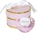 BebeDeParis Chupete Bebé Personalizado con Nombre, Para Bebés de 0-6 Meses, Chupete con Tetina de Silicona, Libre de BPA, Presentado en una bonita Caja PREMIUM Vintage Blanca.