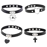 JYNVO 4 Piezas Gargantilla de Cuero Gótica, Collar de Punk Rock Ajustable, Gargantilla Estilo Punk, para Vendaje de Cuello, Regalo de San Valentín Halloween (Negro)
