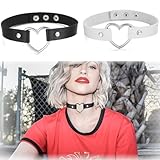 XUZOPIM 2 Piezas Choker De Gargantilla, Gótico Gargantillas De Cuero Collar Gargantilla De Estilo Punk Collar Juego De Gargantilla De Cuero Pu, Collar Con Colgante De Corazón Para Mujeres Y Niñas
