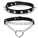 Collares De Corazón,2 Piezas Collares De Cuero Punk En Forma De Corazón Cuero Negro Goticos Gargantilla Ajustables Gargantilla de Gótica para Mujer y Hombre