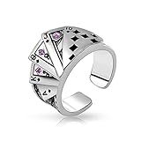MenYiYDS Anillo de declaración grueso Vintage, anillo de banda al ras de tarjeta de póker de plata, anillo ajustable abierto, joyería para mujeres y hombres