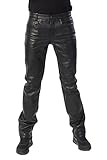 Pantalones de Cuero para Hombres - Jeans de Cuero Genuino - Pantalones de Motociclista - Pantalones de Motociclista - Talle Medio - Negro