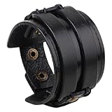 CALFOVERA Brazalete de Cuero Genuino Estilo Punk, Ajustable, de Piel de Vaca Negra, con Cierre A Presión, Ancho, Gótico, Hecho A Mano, para Hombres Y Mujeres, para Fiestas de Disfraces de Halloween.