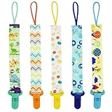 Chupetes de Clip Bebé, FenFang 5 Pcs Chupeteros Bebe, Cadenas para Chupetes Chupetero Bebé Clips Adorable para Unisex Chicos y Chicas (Azul)