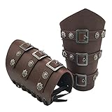 Thajaling Brazales de Hebilla renacentistas Vikingos, brazales de Cuero nórdico, brazales Vintage Marrones, Brazales Medievales de Cuero PU, Protectores de Brazo Knight Larp para Hombres y Mujeres