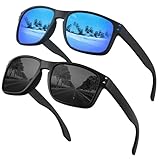 OJIRRU Gafas de sol hombre Polarizadas Gafas de sol rectangulares Protección UV Gafas deportivas para Mujer y Hombre Conducir Running Pesca Viajes (Negro/Azul(Juego de 2))