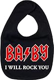 Racker-n-Roll Babero con texto 'Baby I Will Rock You', color negro