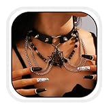 Zoestar Gargantilla punk de cuero negro gótico con telaraña con pinchos para Halloween, cadena para mujer