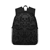 JBYJBX Mochila de doble hombro con estampado de calavera gótica, mochila casual para laptop, trabajo, viajes, deportes, uso diario, Negro -, Talla única