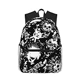 KWQDOZF Mochila con estampado de calavera punk blanca para hombres y mujeres, mochila ligera, mochila informal para viajes en el lugar de trabajo