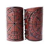 Thajaling 2 piezas de cuero de guantelete punk Bracer protectores de brazo de cuero guantelete vikingo, brújula rúnica repujado brazales brazos, medievales de cuero Bracer