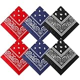 Bandana de Paisley Pañuelo de Vaquero Envoltura de Cabeza Impresa de Unisex Banda de Pulsera para Adultos y Niños (Rojo, Azul Marino y Negro, 6 Piezas)