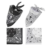 2 Piezas Pañuelo Bandana Negro con Diseño de Calavera y Borde a Cuadros, Pañuelos de Calavera Paisley para Hombre, Mujer, Niños, Pañuelo Negro de Doble Faz para Disfraz de Halloween