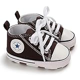 Zapatillas de Lona para Bebé Recién Nacido de 3 a 18 Meses Zapatos de Fondo Suave con Cordón Primeros Pasos de Primavera Otoño para Niños Niñas Pequeños (Marrón, 6-12 Meses)