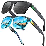 LEDING&BEST Gafas de sol polarizadas Hombre Mujere/verano Aire libre Deportes Golf Ciclismo Pesca Senderismo 100% Protección UV400 Gafas para Conducción (A/2 Unidades (Negro/Azul))
