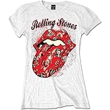 Rolling Stones Flash de Tatuaje de The Camiseta-Camisa, Blanco, 38 para Mujer