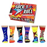 United Oddsocks Sock n Roll - Caja de 6 calcetines coloridos para mezclar y combinar rock and roll para hombre, UK 6-11 | EUR 39-46 | US 7-12. Divertido y peculiar regalo de cumpleaños, Navidad, día