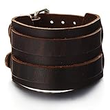 COOLSTEELANDBEYOND Negro Pulsera Cuero Ancha, Pulsera de Hombre, Cuero Genuino Marrón, con tres hebillas