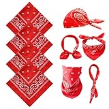 ZOCONE 4 Piezas Bandanas para Mujer y Hombre Multifuncional Bandana de Vaquero Cuadrado Pañuelo Cabeza Unisex Pañuelo Paisley para Motero Pañuelos Bandanas para Pelo/Cabeza/Cuello (Rojo)