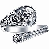 Dishowme Anillo de esqueleto de calavera con cruz de la parca, anillo de nudillos y rosas, anillo de articulación de dedo punk, joyería ajustable para mujeres y hombres, Metal, Sin piedras preciosas
