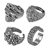 NYGGTYK Juego de 4 anillos estilo rock estilo punk vintage anillos ajustables, anillos de metal, anillos personalizados, anillos de hombre, accesorios, Metal