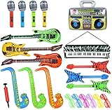 LATERN 22 Piezas Instrumentos Musicales Inflables, Juguete Inflable De Estrella De Rock Guitarras Saxofones Micrófonos Radio Teclado Bajos Y Gafas para Favores Photo Booth Props - con Bomba De Aire