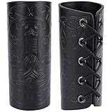 GORGECRAFT 2PCS Brazalete de Cuero Brazaletes de Armadura Medieval Patrón de Martillo Muñequeras Guardias Brazo Guardia Hebilla de Tiro con Arco Brazales Unisex Puños de Cuero Brazalete(Negro)