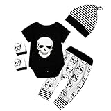 puseky Rrecién Nacido con Diseño de Calavera de Halloween Traje de Ropa Para Bebés Recién Nacidos de 4 Piezas Mono Estampado de Cabeza de Esqueleto Traje de Guantes de Sombrero