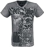 Rock Rebel by EMP Hombre Camiseta Gris con Estampado Rocky Allover S